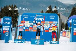 04.01.2022, Val di Fiemme, Italy (ITA): Jessie Diggins (USA), Johanna Hagstroem (SWE), Natalia Nepryaeva (RUS), (l-r) - FIS world cup cross-country, tour de ski, final climb women, Val di Fiemme (ITA). www.nordicfocus.com. © Modica/NordicFocus. Every downloaded picture is fee-liable.
