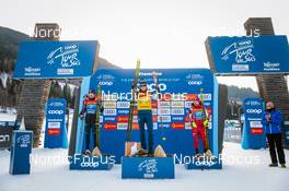 03.01.2022, Val di Fiemme, Italy (ITA): Iivo Niskanen (FIN), Johannes Hoesflot Klaebo (NOR), Alexey Chervotkin (RUS), (l-r) - FIS world cup cross-country, tour de ski, mass men, Val di Fiemme (ITA). www.nordicfocus.com. © Modica/NordicFocus. Every downloaded picture is fee-liable.