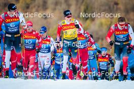 03.01.2022, Val di Fiemme, Italy (ITA): Even Northug (NOR), Johannes Hoesflot Klaebo (NOR), Erik Valnes (NOR), (l-r)  - FIS world cup cross-country, tour de ski, mass men, Val di Fiemme (ITA). www.nordicfocus.com. © Modica/NordicFocus. Every downloaded picture is fee-liable.