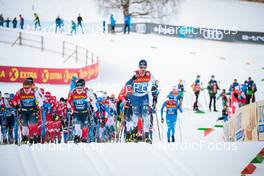 03.01.2022, Val di Fiemme, Italy (ITA): Erik Valnes (NOR), Sjur Roethe (NOR), Perttu Hyvarinen (FIN), (l-r)  - FIS world cup cross-country, tour de ski, mass men, Val di Fiemme (ITA). www.nordicfocus.com. © Modica/NordicFocus. Every downloaded picture is fee-liable.
