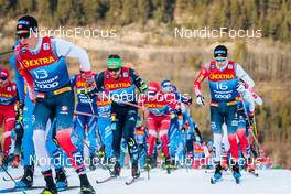 03.01.2022, Val di Fiemme, Italy (ITA): Martin Loewstroem Nyenget (NOR), Thomas Bing (GER), Sjur Roethe (NOR), (l-r)  - FIS world cup cross-country, tour de ski, mass men, Val di Fiemme (ITA). www.nordicfocus.com. © Modica/NordicFocus. Every downloaded picture is fee-liable.