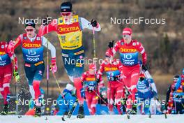 03.01.2022, Val di Fiemme, Italy (ITA): Didrik Toenseth (NOR), Johannes Hoesflot Klaebo (NOR), (l-r)  - FIS world cup cross-country, tour de ski, mass men, Val di Fiemme (ITA). www.nordicfocus.com. © Modica/NordicFocus. Every downloaded picture is fee-liable.