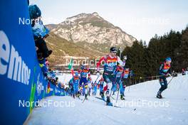 03.01.2022, Val di Fiemme, Italy (ITA): Federico Pellegrino (ITA), Ireneu Esteve Altimiras (AND), Sjur Roethe (NOR), Lucas Boegl (GER), (l-r)  - FIS world cup cross-country, tour de ski, mass men, Val di Fiemme (ITA). www.nordicfocus.com. © Modica/NordicFocus. Every downloaded picture is fee-liable.
