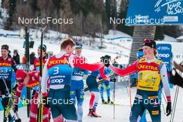 03.01.2022, Val di Fiemme, Italy (ITA): Erik Valnes (NOR), Johannes Hoesflot Klaebo (NOR), (l-r)  - FIS world cup cross-country, tour de ski, mass men, Val di Fiemme (ITA). www.nordicfocus.com. © Modica/NordicFocus. Every downloaded picture is fee-liable.