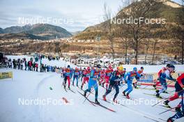 03.01.2022, Val di Fiemme, Italy (ITA): Track atmosphere: start of menÕs race  - FIS world cup cross-country, tour de ski, mass men, Val di Fiemme (ITA). www.nordicfocus.com. © Modica/NordicFocus. Every downloaded picture is fee-liable.