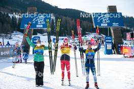 03.01.2022, Val di Fiemme, Italy (ITA): Heidi Weng (NOR), Natalia Nepryaeva (RUS), Krista Parmakoski (FIN), (l-r) - FIS world cup cross-country, tour de ski, mass women, Val di Fiemme (ITA). www.nordicfocus.com. © Modica/NordicFocus. Every downloaded picture is fee-liable.