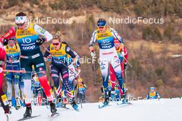 03.01.2022, Val di Fiemme, Italy (ITA): Jessie Diggins (USA), Louise Lindstroem (SWE), (l-r)  - FIS world cup cross-country, tour de ski, mass women, Val di Fiemme (ITA). www.nordicfocus.com. © Modica/NordicFocus. Every downloaded picture is fee-liable.