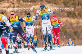 03.01.2022, Val di Fiemme, Italy (ITA): Jessie Diggins (USA), Charlotte Kalla (SWE), Louise Lindstroem (SWE), (l-r)  - FIS world cup cross-country, tour de ski, mass women, Val di Fiemme (ITA). www.nordicfocus.com. © Modica/NordicFocus. Every downloaded picture is fee-liable.