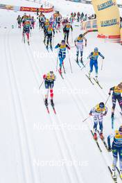 03.01.2022, Val di Fiemme, Italy (ITA): Anna Svendsen (NOR), Sofie Krehl (GER), Antonia Fraebel (GER), Louise Lindstroem (SWE), Nadine Faehndrich (SUI), Anne Kjersti Kalvaa (NOR), Anamarija Lampic (SLO), Jessie Diggins (USA), Charlotte Kalla (SWE), Anne Kylloenen (FIN), (l-r)  - FIS world cup cross-country, tour de ski, mass women, Val di Fiemme (ITA). www.nordicfocus.com. © Modica/NordicFocus. Every downloaded picture is fee-liable.