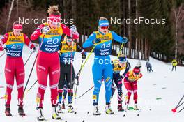03.01.2022, Val di Fiemme, Italy (ITA): Hristina Matsokina (RUS), Yana Kirpichenko (RUS), Katerina Janatova (CZE), Martina Di Centa (ITA), (l-r)  - FIS world cup cross-country, tour de ski, mass women, Val di Fiemme (ITA). www.nordicfocus.com. © Modica/NordicFocus. Every downloaded picture is fee-liable.