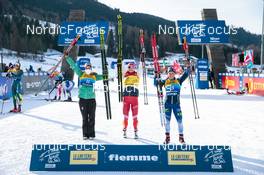 03.01.2022, Val di Fiemme, Italy (ITA): Heidi Weng (NOR), Natalia Nepryaeva (RUS), Krista Parmakoski (FIN), (l-r) - FIS world cup cross-country, tour de ski, mass women, Val di Fiemme (ITA). www.nordicfocus.com. © Modica/NordicFocus. Every downloaded picture is fee-liable.