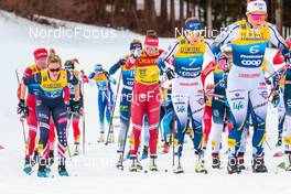 03.01.2022, Val di Fiemme, Italy (ITA): Jessie Diggins (USA), Natalia Nepryaeva (RUS), Ebba Andersson (SWE), Johanna Hagstroem (SWE), (l-r)  - FIS world cup cross-country, tour de ski, mass women, Val di Fiemme (ITA). www.nordicfocus.com. © Modica/NordicFocus. Every downloaded picture is fee-liable.