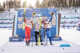 27.02.2022, Lahti Finland (FIN): Natalia Nepryaeva (RUS), Therese Johaug (NOR), Krista Parmakoski (FIN), (l-r) - FIS world cup cross-country, 10km women, Lahti (FIN). www.nordicfocus.com. © Thibaut/NordicFocus. Every downloaded picture is fee-liable.