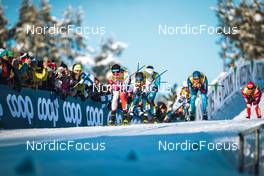 26.02.2022, Lahti Finland (FIN): Johannes Hoesflot Klaebo (NOR), Johan Haeggstroem (SWE), Roman Schaad (SUI), (l-r)  - FIS world cup cross-country, individual sprint, Lahti (FIN). www.nordicfocus.com. © Modica/NordicFocus. Every downloaded picture is fee-liable.