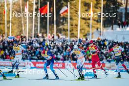 26.02.2022, Lahti Finland (FIN): Johan Haeggstroem (SWE), Roman Schaad (SUI), Gustav Eriksson (SWE), Sergey Ardashev (RUS), Johannes Hoesflot Klaebo (NOR), (l-r)  - FIS world cup cross-country, individual sprint, Lahti (FIN). www.nordicfocus.com. © Modica/NordicFocus. Every downloaded picture is fee-liable.