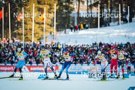 26.02.2022, Lahti Finland (FIN): Lucas Chanavat (FRA), Johan Haeggstroem (SWE), Roman Schaad (SUI), Gustav Eriksson (SWE), Sergey Ardashev (RUS), Johannes Hoesflot Klaebo (NOR), (l-r)  - FIS world cup cross-country, individual sprint, Lahti (FIN). www.nordicfocus.com. © Modica/NordicFocus. Every downloaded picture is fee-liable.