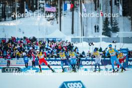26.02.2022, Lahti Finland (FIN): Qiang Wang (CHN), Janik Riebli (SUI), Arnaud Chautemps (FRA), Anton Persson (SWE), Michael Hellweger (ITA), Maciej Starega (POL), (l-r)  - FIS world cup cross-country, individual sprint, Lahti (FIN). www.nordicfocus.com. © Modica/NordicFocus. Every downloaded picture is fee-liable.