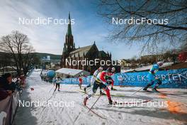 03.03.2022, Drammen, Norway (NOR): Pierre Grall-Johnson (CAN), Jincai Shang (CHN), Oskar Svensson (SWE), Sivert Wiig (NOR), Harald Astrup Arnesen (NOR), Richard Jouve (FRA), (l-r)  - FIS world cup cross-country, individual sprint, Drammen (NOR). www.nordicfocus.com. © Modica/NordicFocus. Every downloaded picture is fee-liable.