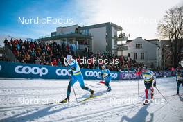 03.03.2022, Drammen, Norway (NOR): Lucas Chanavat (FRA), Richard Jouve (FRA), Sivert Wiig (NOR), Jovian Hediger (SUI), (l-r)  - FIS world cup cross-country, individual sprint, Drammen (NOR). www.nordicfocus.com. © Modica/NordicFocus. Every downloaded picture is fee-liable.