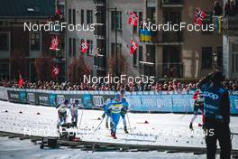 03.03.2022, Drammen, Norway (NOR): Lauri Vuorinen (FIN), George Ersson (SWE), Federico Pellegrino (ITA), (l-r)  - FIS world cup cross-country, individual sprint, Drammen (NOR). www.nordicfocus.com. © Modica/NordicFocus. Every downloaded picture is fee-liable.