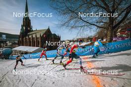 03.03.2022, Drammen, Norway (NOR): Oskar Svensson (SWE), Harald Astrup Arnesen (NOR), Sivert Wiig (NOR), Richard Jouve (FRA), (l-r)  - FIS world cup cross-country, individual sprint, Drammen (NOR). www.nordicfocus.com. © Modica/NordicFocus. Every downloaded picture is fee-liable.