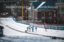 03.03.2022, Drammen, Norway (NOR): Lauri Vuorinen (FIN), Joni Maki (FIN), Federico Pellegrino (ITA), Ristomatti Hakola (FIN), Paal Troean Aune (NOR), (l-r)  - FIS world cup cross-country, individual sprint, Drammen (NOR). www.nordicfocus.com. © Modica/NordicFocus. Every downloaded picture is fee-liable.