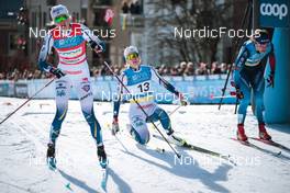 03.03.2022, Drammen, Norway (NOR): Maja Dahlqvist (SWE), Anna Dyvik (SWE), Nadine Faehndrich (SUI), (l-r)  - FIS world cup cross-country, individual sprint, Drammen (NOR). www.nordicfocus.com. © Modica/NordicFocus. Every downloaded picture is fee-liable.