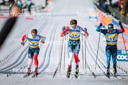 06.03.2022, Oslo, Norway (NOR): Simen Hegstad Krueger (NOR), Haavard Moseby (NOR), Dario Cologna (SUI), (l-r)  - FIS world cup cross-country, mass men, Oslo (NOR). www.nordicfocus.com. © Modica/NordicFocus. Every downloaded picture is fee-liable.