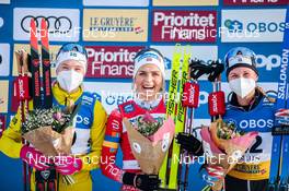12.03.2022, Falun, Sweden (SWE): Jonna Sundling (SWE), Therese Johaug (NOR), Jessie Diggins (USA), (l-r) - FIS world cup cross-country, 10km women, Falun (SWE). www.nordicfocus.com. © Modica/NordicFocus. Every downloaded picture is fee-liable.