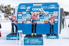 12.03.2022, Falun, Sweden (SWE): Frida Karlsson (SWE), Therese Johaug (NOR), Ebba Andersson (SWE), (l-r) - FIS world cup cross-country, 10km women, Falun (SWE). www.nordicfocus.com. © Modica/NordicFocus. Every downloaded picture is fee-liable.