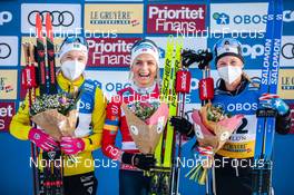 12.03.2022, Falun, Sweden (SWE): Jonna Sundling (SWE), Therese Johaug (NOR), Jessie Diggins (USA), (l-r) - FIS world cup cross-country, 10km women, Falun (SWE). www.nordicfocus.com. © Modica/NordicFocus. Every downloaded picture is fee-liable.