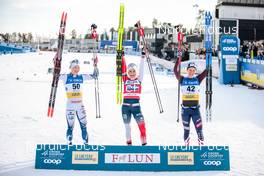 12.03.2022, Falun, Sweden (SWE): Jonna Sundling (SWE), Therese Johaug (NOR), Jessie Diggins (USA), (l-r)  - FIS world cup cross-country, 10km women, Falun (SWE). www.nordicfocus.com. © Modica/NordicFocus. Every downloaded picture is fee-liable.
