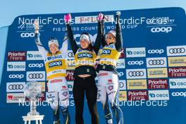 11.03.2022, Falun, Sweden (SWE): Jonna Sundling (SWE), Moa Olsson (SWE), Johanna Hagstroem (SWE), (l-r)  - FIS world cup cross-country, cups, Falun (SWE). www.nordicfocus.com. © Modica/NordicFocus. Every downloaded picture is fee-liable.