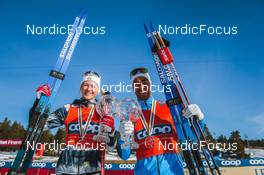 11.03.2022, Falun, Sweden (SWE): Maja Dahlqvist (SWE), Richard Jouve (FRA), (l-r)  - FIS world cup cross-country, cups, Falun (SWE). www.nordicfocus.com. © Modica/NordicFocus. Every downloaded picture is fee-liable.