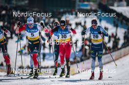 11.03.2022, Falun, Sweden (SWE): Gjoeran Tefre (NOR), Benjamin Moser (AUT), Ville Ahonen (FIN), (l-r) - FIS world cup cross-country, individual sprint, Falun (SWE). www.nordicfocus.com. © Modica/NordicFocus. Every downloaded picture is fee-liable.