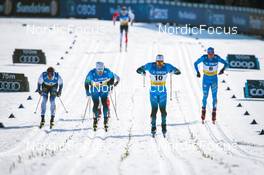 11.03.2022, Falun, Sweden (SWE): Joni Maki (FIN), Lucas Chanavat (FRA), Richard Jouve (FRA), Federico Pellegrino (ITA), (l-r) - FIS world cup cross-country, individual sprint, Falun (SWE). www.nordicfocus.com. © Modica/NordicFocus. Every downloaded picture is fee-liable.