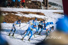 11.03.2022, Falun, Sweden (SWE): Johan Haeggstroem (SWE), Simone Mocellini (ITA), Emil Danielsson (SWE), Janik Riebli (SUI), Jules Chappaz (FRA), (l-r) - FIS world cup cross-country, individual sprint, Falun (SWE). www.nordicfocus.com. © Modica/NordicFocus. Every downloaded picture is fee-liable.