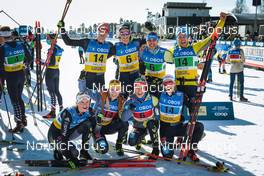 13.03.2022, Falun, Sweden (SWE): Florian Notz (GER), Friedrich Moch (GER), Jonas Dobler (GER), Lucas Boegl (GER), Victoria Carl (GER), Lisa Lohmann (GER), Katharina Hennig (GER), Pia Fink (GER), (l-r)  - FIS world cup cross-country, mixed relay, Falun (SWE). www.nordicfocus.com. © Modica/NordicFocus. Every downloaded picture is fee-liable.