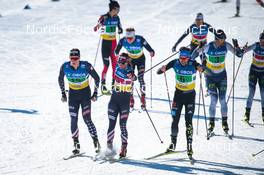 13.03.2022, Falun, Sweden (SWE): Logan Hanneman (USA), Julia Kern (USA), Jonas Dobler (GER), (l-r)  - FIS world cup cross-country, mixed relay, Falun (SWE). www.nordicfocus.com. © Modica/NordicFocus. Every downloaded picture is fee-liable.