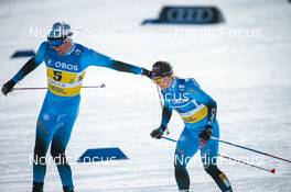 13.03.2022, Falun, Sweden (SWE): Maurice Manificat (FRA), Flora Dolci (FRA), (l-r)  - FIS world cup cross-country, mixed relay, Falun (SWE). www.nordicfocus.com. © Modica/NordicFocus. Every downloaded picture is fee-liable.