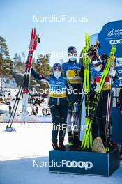 13.03.2022, Falun, Sweden (SWE): Krista Parmakoski (FIN), Iivo Niskanen (FIN), Perttu Hyvarinen (FIN), Kerttu Niskanen (FIN), (l-r) - FIS world cup cross-country, mixed relay, Falun (SWE). www.nordicfocus.com. © Modica/NordicFocus. Every downloaded picture is fee-liable.