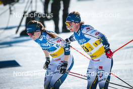 13.03.2022, Falun, Sweden (SWE): Moa Olsson (SWE), Bjoern Sandstroem (SWE), (l-r)  - FIS world cup cross-country, mixed relay, Falun (SWE). www.nordicfocus.com. © Modica/NordicFocus. Every downloaded picture is fee-liable.