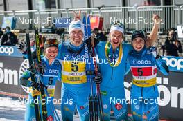 13.03.2022, Falun, Sweden (SWE): Flora Dolci (FRA), Maurice Manificat (FRA), Clement Parisse (FRA), Delphine Claudel (FRA), (l-r)  - FIS world cup cross-country, mixed relay, Falun (SWE). www.nordicfocus.com. © Modica/NordicFocus. Every downloaded picture is fee-liable.