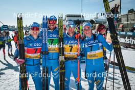 13.03.2022, Falun, Sweden (SWE): Lucia Scardoni (ITA), Francesco De Fabiani (ITA), Giandomenico Salvadori (ITA), Caterina Ganz (ITA), (l-r)  - FIS world cup cross-country, mixed relay, Falun (SWE). www.nordicfocus.com. © Modica/NordicFocus. Every downloaded picture is fee-liable.