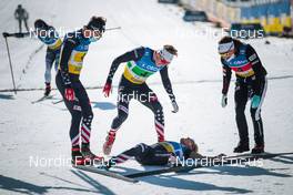 13.03.2022, Falun, Sweden (SWE): Zak Ketterson (USA), Scott Patterson (USA), Jessie Diggins (USA), Rosie Brennan (USA), (l-r)  - FIS world cup cross-country, mixed relay, Falun (SWE). www.nordicfocus.com. © Modica/NordicFocus. Every downloaded picture is fee-liable.