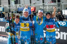13.03.2022, Falun, Sweden (SWE): Flora Dolci (FRA), Maurice Manificat (FRA), Clement Parisse (FRA), Delphine Claudel (FRA), (l-r)  - FIS world cup cross-country, mixed relay, Falun (SWE). www.nordicfocus.com. © Modica/NordicFocus. Every downloaded picture is fee-liable.