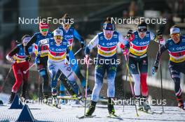 13.03.2022, Falun, Sweden (SWE): Katharina Hennig (GER), Ebba Andersson (SWE), Heidi Weng (NOR), (l-r)  - FIS world cup cross-country, mixed relay, Falun (SWE). www.nordicfocus.com. © Modica/NordicFocus. Every downloaded picture is fee-liable.