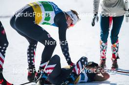 13.03.2022, Falun, Sweden (SWE): Zak Ketterson (USA), Jessie Diggins (USA), (l-r)  - FIS world cup cross-country, mixed relay, Falun (SWE). www.nordicfocus.com. © Modica/NordicFocus. Every downloaded picture is fee-liable.