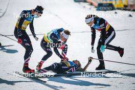 13.03.2022, Falun, Sweden (SWE): Zak Ketterson (USA), Scott Patterson (USA), Jessie Diggins (USA), Rosie Brennan (USA), (l-r)  - FIS world cup cross-country, mixed relay, Falun (SWE). www.nordicfocus.com. © Modica/NordicFocus. Every downloaded picture is fee-liable.