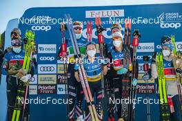 13.03.2022, Falun, Sweden (SWE): Rosie Brennan (USA), Zak Ketterson (USA), Scott Patterson (USA), Jessie Diggins (USA), (l-r) - FIS world cup cross-country, mixed relay, Falun (SWE). www.nordicfocus.com. © Modica/NordicFocus. Every downloaded picture is fee-liable.